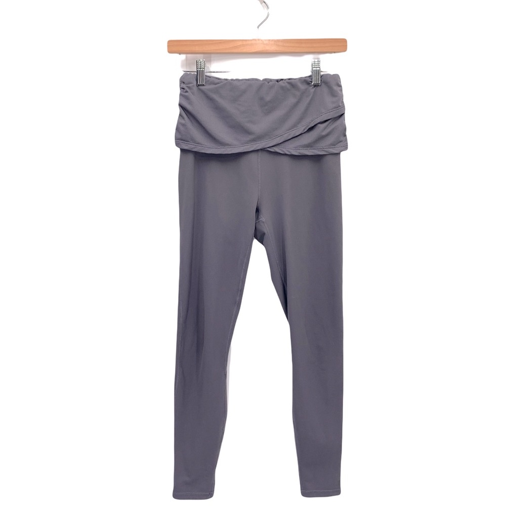 Fabletics Gray Fold Over Draped Waistband Leggings Size Medium Yoga Pilates